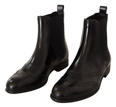 Black Leather Ankle High Flat Boots Shoes Dolce & Gabbana