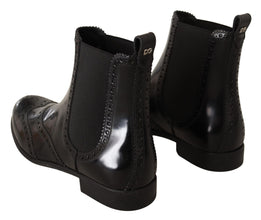 Black Leather Ankle High Flat Boots Shoes Dolce & Gabbana