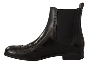 Black Leather Ankle High Flat Boots Shoes Dolce & Gabbana
