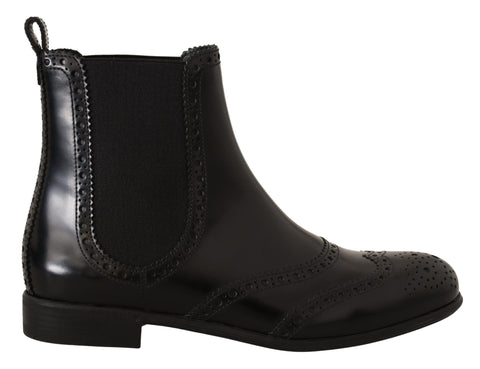 Black Leather Ankle High Flat Boots Shoes Dolce & Gabbana