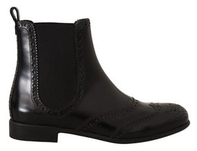 Black Leather Ankle High Flat Boots Shoes Dolce & Gabbana