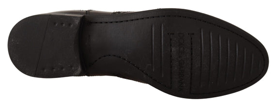 Black Leather Ankle High Flat Boots Shoes Dolce & Gabbana