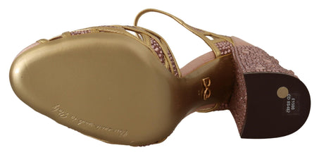 Pink Gold Leather Crystal Pumps T-strap Shoes Dolce & Gabbana