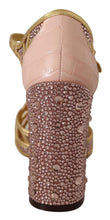 Pink Gold Leather Crystal Pumps T-strap Shoes Dolce & Gabbana