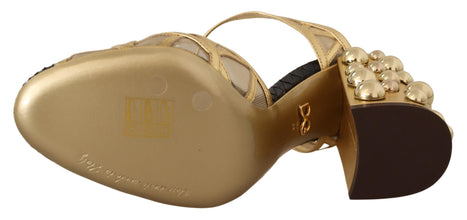 Black Gold Leather Studded Ankle Straps Shoes Dolce & Gabbana