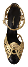 Black Gold Leather Studded Ankle Straps Shoes Dolce & Gabbana