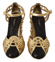 Black Gold Leather Studded Ankle Straps Shoes Dolce & Gabbana