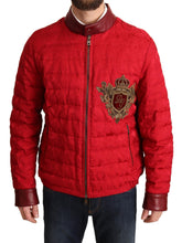 Red Brocade Bomber Gold Crown Logo Coat Jacket Dolce & Gabbana