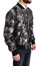 Black Silver Puppi Motive Bomber Jacket Dolce & Gabbana