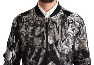 Black Silver Puppi Motive Bomber Jacket Dolce & Gabbana