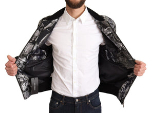 Black Silver Puppi Motive Bomber Jacket Dolce & Gabbana