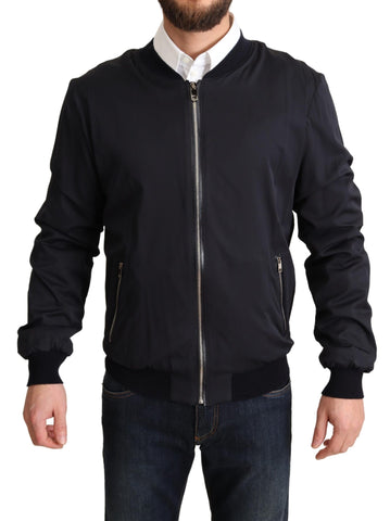 Blue Silk Coat Short Bomber Men Jacket Dolce & Gabbana