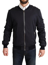 Blue Silk Coat Short Bomber Men Jacket Dolce & Gabbana