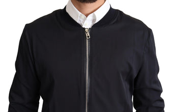 Blue Silk Coat Short Bomber Men Jacket Dolce & Gabbana