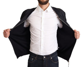 Blue Silk Coat Short Bomber Men Jacket Dolce & Gabbana