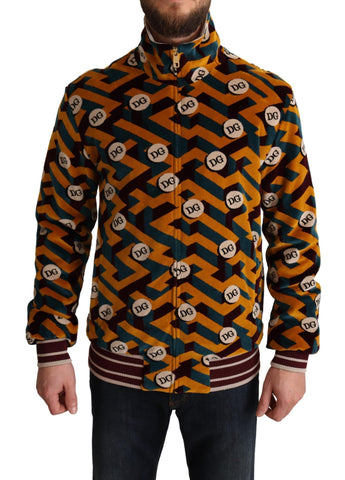 Multicolor Velvet DG Logo Mens Sweater Jacket Dolce & Gabbana