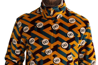 Multicolor Velvet DG Logo Mens Sweater Jacket Dolce & Gabbana