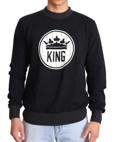Blue Crown King Cotton Pullover Sweater Dolce & Gabbana