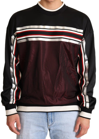 Black Red Mesh Sport Pullover Crewneck Sweater Dolce & Gabbana