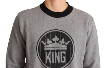 Gray Crown King Cotton Pullover Sweater Dolce & Gabbana