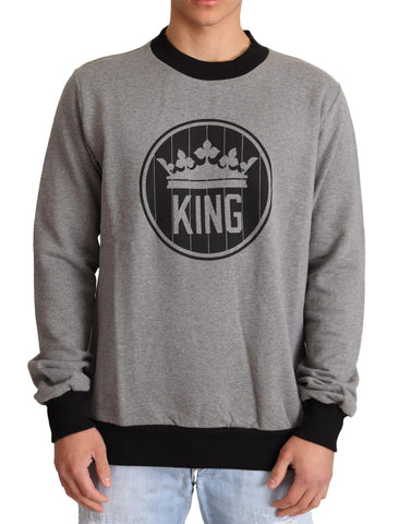 Gray Crown King Cotton Pullover Sweater Dolce & Gabbana