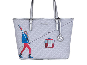 Jet Set Girls Print Medium Signature PVC Carryall Shoulder Tote Handbag (Bright White Multi) Michael Kors