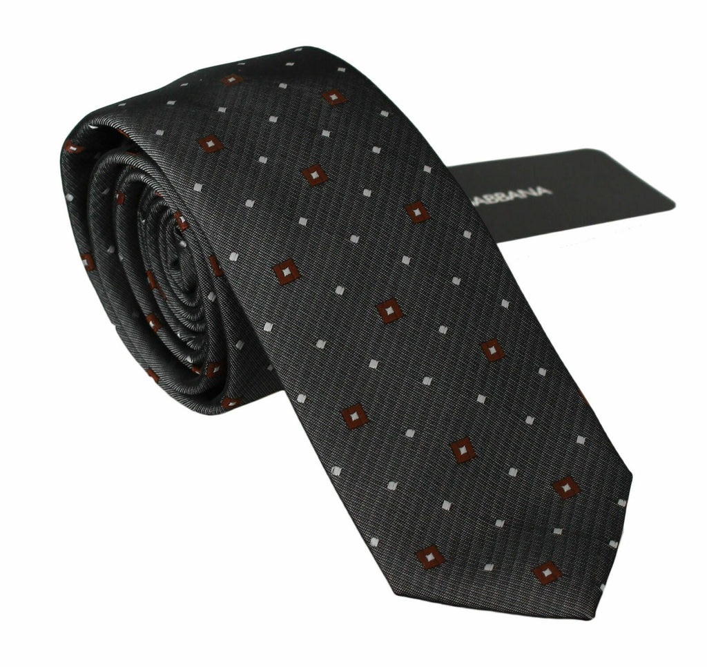 Gray Patterned Classic Mens Slim Necktie Dolce & Gabbana