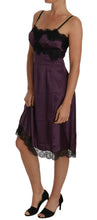Purple Silk Stretch Black Lace A-Line Dress Dolce & Gabbana