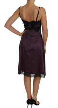 Purple Silk Stretch Black Lace A-Line Dress Dolce & Gabbana