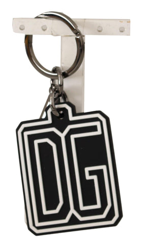 Black White DG Rubber Logo Silver Ring Keychain Dolce & Gabbana