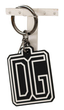 Black White DG Rubber Logo Silver Ring Keychain Dolce & Gabbana