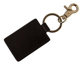 Brown Leather Logo Metal Ring Hook Keychain Dolce & Gabbana