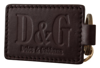 Brown Leather Logo Metal Ring Hook Keychain Dolce & Gabbana