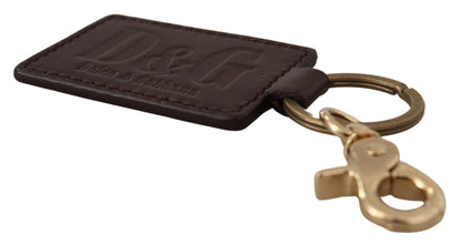 Brown Leather Logo Metal Ring Hook Keychain Dolce & Gabbana
