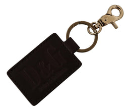 Brown Leather Logo Metal Ring Hook Keychain Dolce & Gabbana