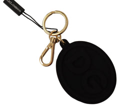 Black Rubber DG Logo Gold Brass Metal Keyring Keychain Dolce & Gabbana