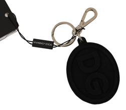 Black Rubber DG Logo Silver Brass Metal Keychain Dolce & Gabbana
