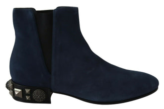 Blue Suede Embellished Studded Boots Shoes Dolce & Gabbana