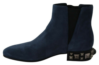 Blue Suede Embellished Studded Boots Shoes Dolce & Gabbana