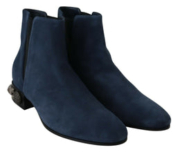 Blue Suede Embellished Studded Boots Shoes Dolce & Gabbana