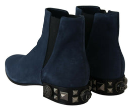 Blue Suede Embellished Studded Boots Shoes Dolce & Gabbana