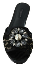 Black Taormina Lace Slides Crystals Flats Shoes Dolce & Gabbana