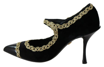 Black Embellished Velvet Mary Jane Pumps Shoes Dolce & Gabbana