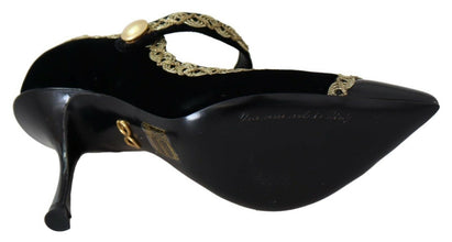 Black Embellished Velvet Mary Jane Pumps Shoes Dolce & Gabbana