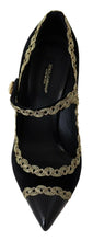 Black Embellished Velvet Mary Jane Pumps Shoes Dolce & Gabbana