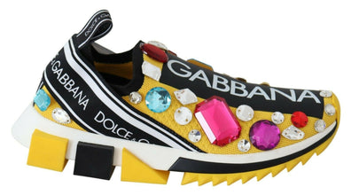 Yellow Multicolor Crystals Sneakers Shoes Dolce & Gabbana
