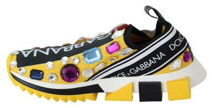 Yellow Multicolor Crystals Sneakers Shoes Dolce & Gabbana