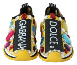Yellow Multicolor Crystals Sneakers Shoes Dolce & Gabbana