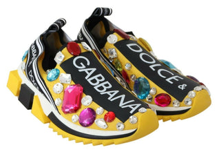 Yellow Multicolor Crystals Sneakers Shoes Dolce & Gabbana