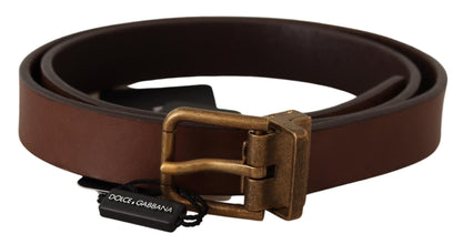 Brown Leather Rustic Buckle Cintura Belt Dolce & Gabbana